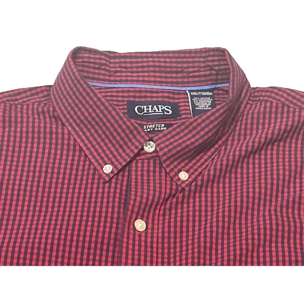 Chaps Mens Stretch Easy Care Gingham Check Red Long Sleeve Button Shirt-Size 2XL